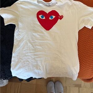 Comme des Garcons White Tee with Red Heart and Blue Eyes